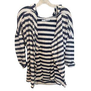 Maurices Womens Striped Hooded Cardigan Size 2XL Blue & White With Roll-Up Sleev